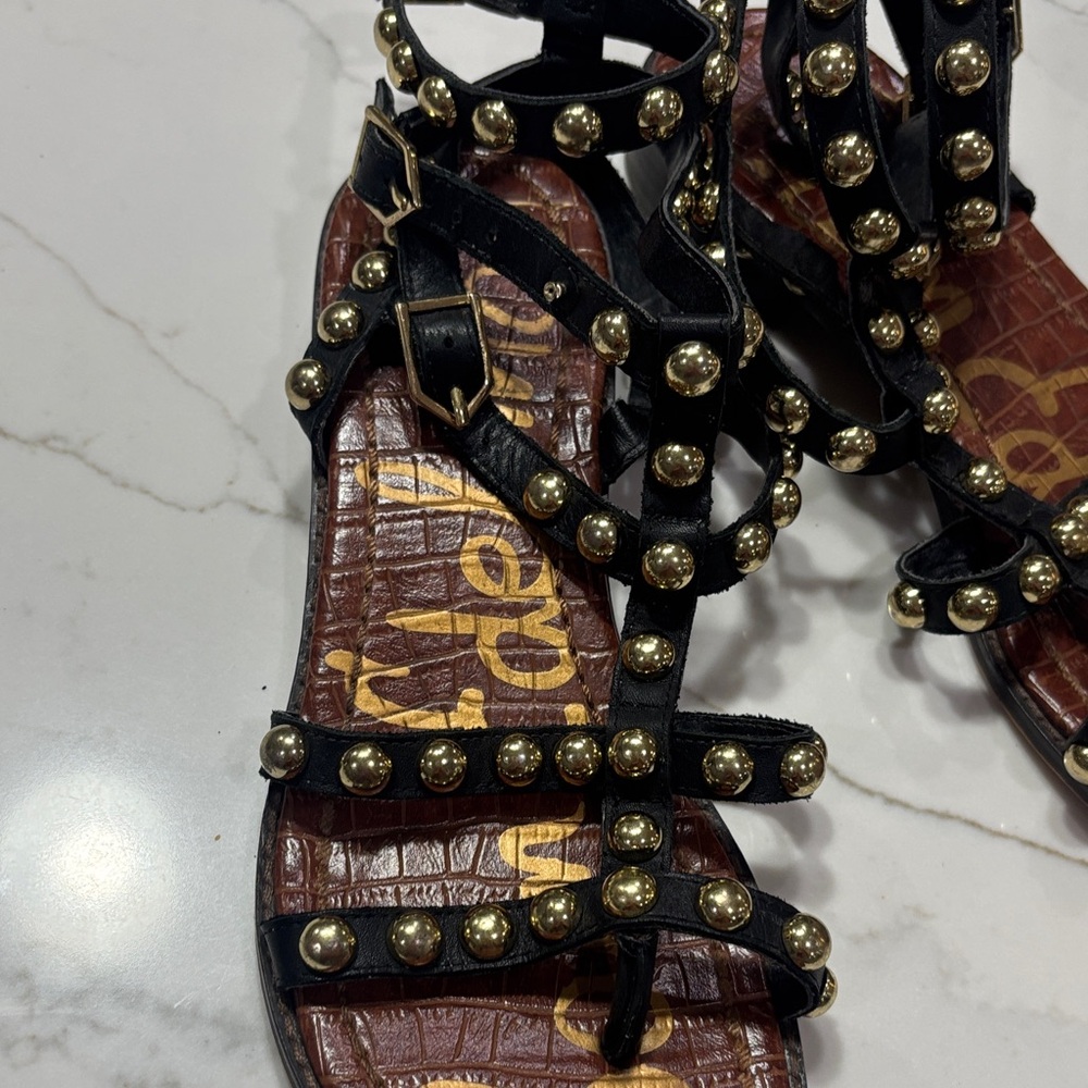 Sam Edelman Black Gladiator Sandals with Gold Studs - Picture 12 of 12